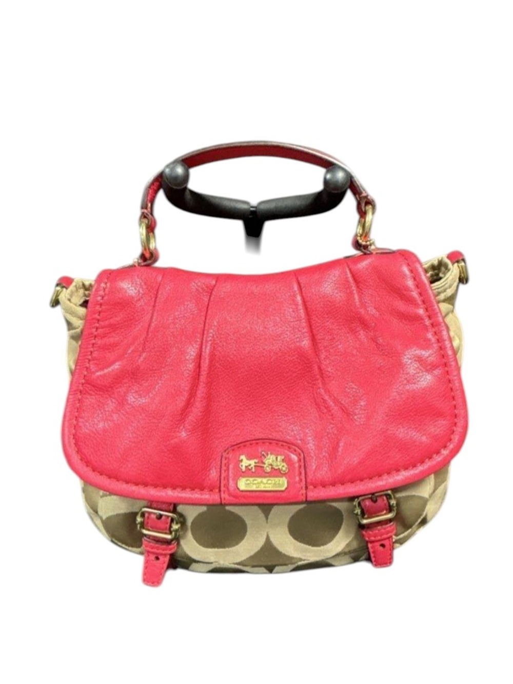 Coach Red Leather & Signature Canvas Madison Annabelle Shoulder Bag Satchel - Picture 3 of 10